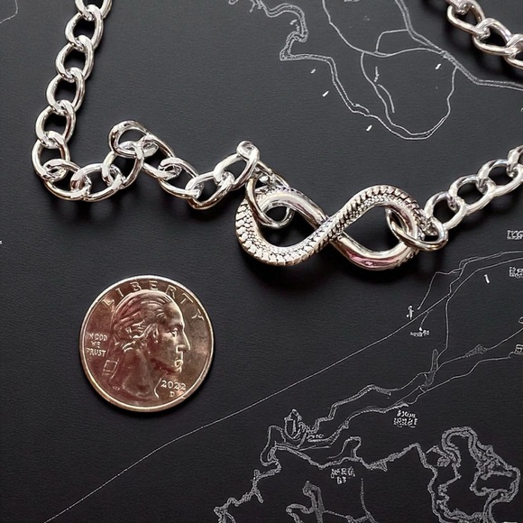 Dragons Tail SilverToned Infinity Symbol Pendant Necklace DND Inspired 19” - Picture 7 of 17